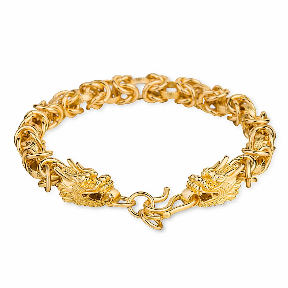 Men039s high quality copper plated 24K gold bracelet Domineering double dragon goldenplated bracelets Men jewelry47773914822449