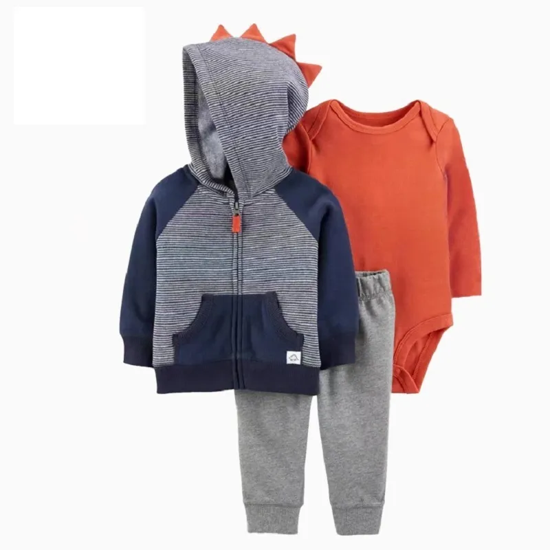 Vêtements pour bébé garçon, manteau à capuche + barboteuse + pantalon, tenue de printemps et d'automne pour nouveau-né, ensemble à manches longues, vêtements pour nouveau-né