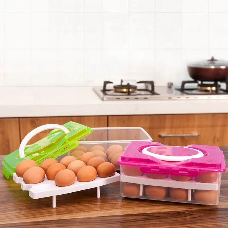 Kök äggförvaringslåda 24 galler ägglåda Matbehållare arrangör lådor för lagring dubbel lager multifunktionell ägg crisper LJ200812