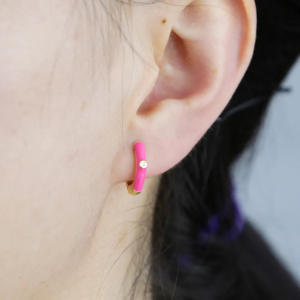whole earrings shiny rainbow colorful enamel mini hoop earring with gold color bamboo shape hoop earring for women258s