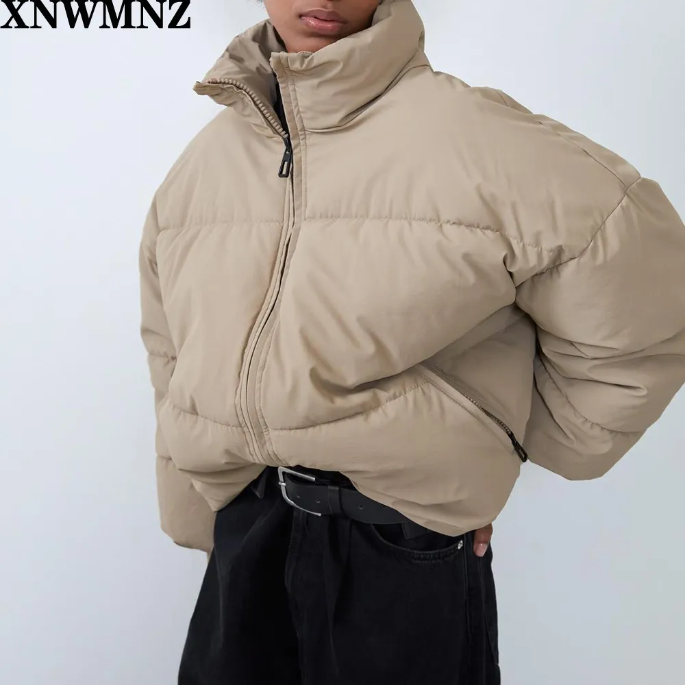 XNWMNZ za Frauen Solide Khaki schwarz Oversize Parkas Dicke Winter Zipper Taschen Weibliche Warme Elegante Mantel Jacke Hohe qualität 210204