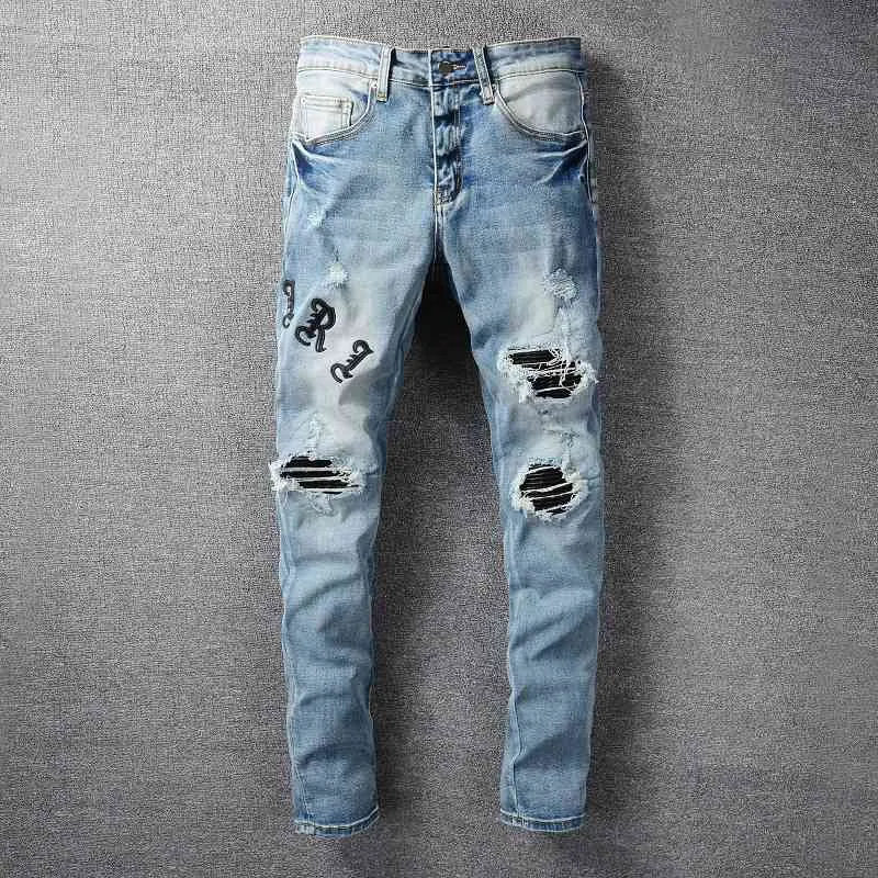 designers jeans amirrss mäns byxor nya oss casual hip hop high street sliten tvättstänk bläck färg målning smal passande jeans man #679 70sy