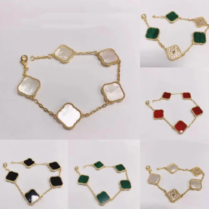 6 cores moda clássico 4 trevo de quatro folhas charme pulseiras pulseira corrente 18k ouro ágata concha madrepérola para mulheres meninas wedd308e