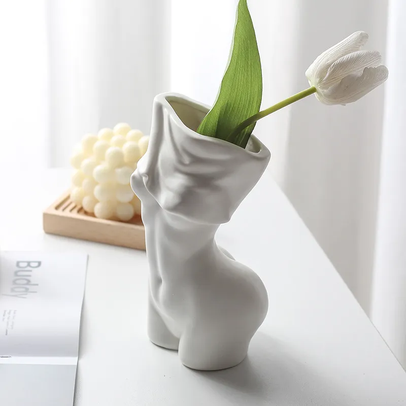 Vase de corps féminin en céramique Vases de courbe féminine look de déshabillage Vase floral créatif pour Bohe décoration de bureau à domicile cadeau pour ami 27461009