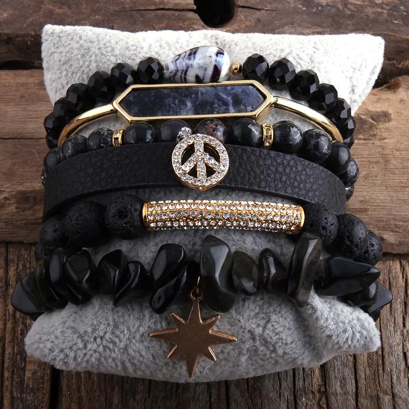 RH Fashion Boho Jewelry Accessory Stone Pärledarmband Stack Armband Bangle Set for Peace Bohemian smycken Gift278d