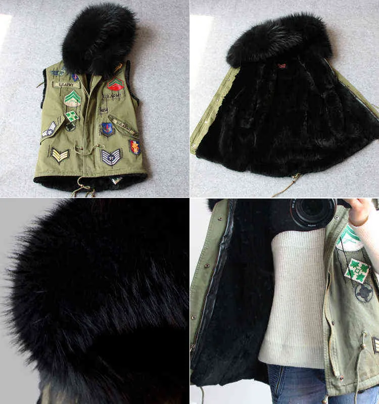 Maomaokong giacca senza maniche da donna gilet in pelliccia di coniglio invernale corto ricamato caldo 211220