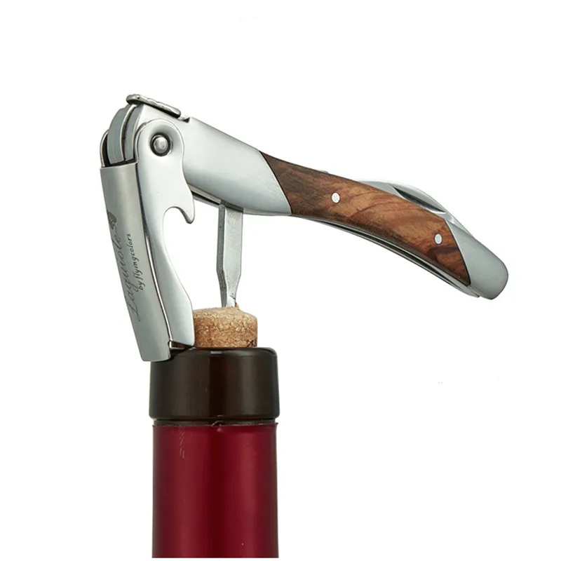 Laguiole Wood Handle Veals Wine Openers الفولاذ المقاوم للصدأ الفولاذ المقاوم للصدأ فتحة زجاجة Corkscrew سكين نبيذ العلبة الفتاحية في مربع هدايا المطبخ ملحقات Y2271