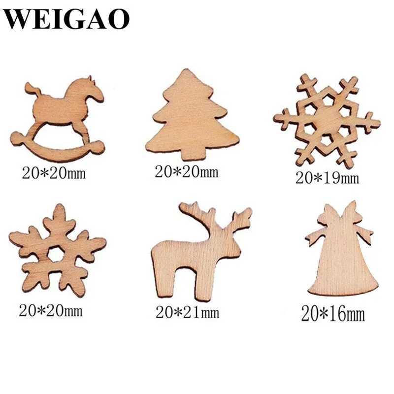 WEIGAO Wooden Christmas Tree Ornaments Mini Snowflake Hanging Pendants Decorations for Home Year Gift Y201020