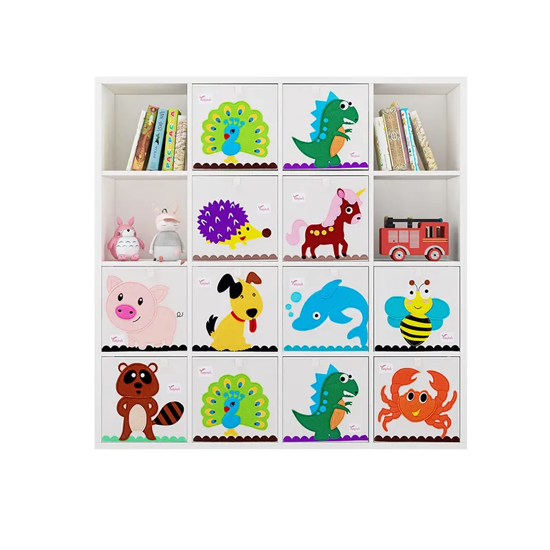Cube kindergarten Children Storage Box Cartoon Animal Folding Storage Bins Wardrobe Drawer Clothes Basket Kids Toys Organizer LJ200812