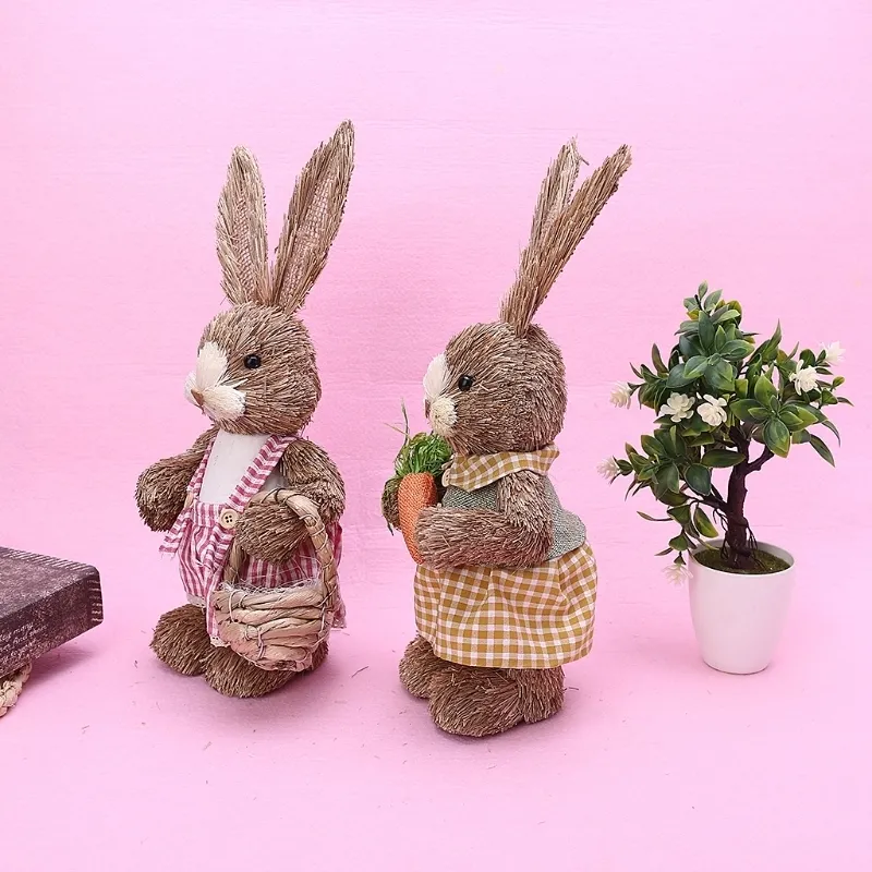 OOTDTY 14 styles paille artificielle lapin mignon lapin debout avec carotte décoration de jardin de maison fournitures de fête à thème de Pâques 220210