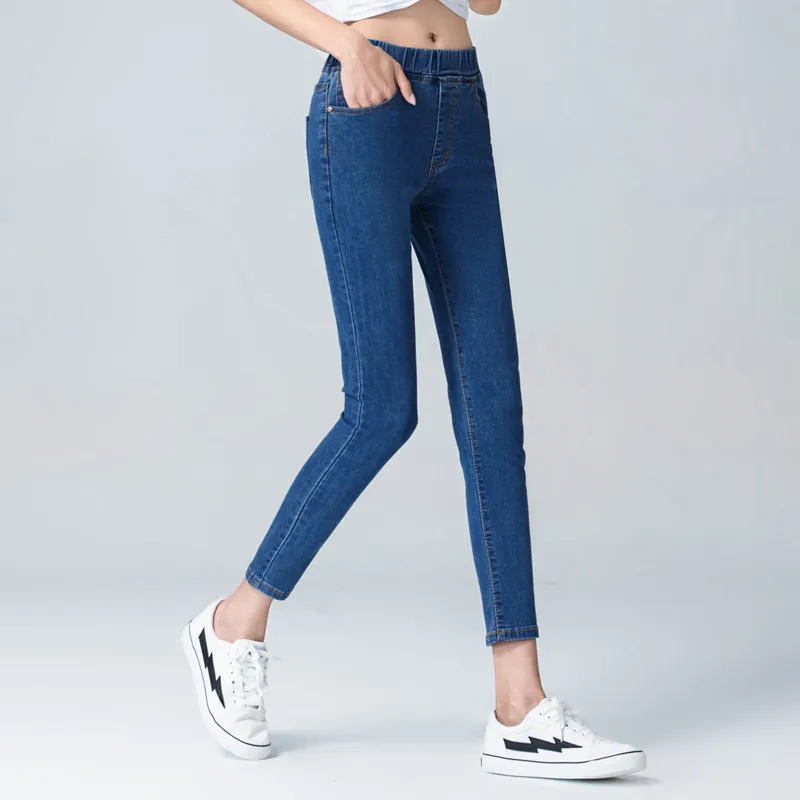 Jeans skinny a vita alta elasticizzati da donna plus size 5XL 6XL moda Donna nero blu tasca mamma Jeans skinny denim stretch pantaloni T200608