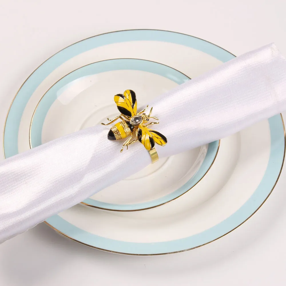 6 pièces la nouvelle boucle de serviette en forme d'abeille, anneau de serviette en alliage vert insecte libellule goutte à goutte diamant boucle serviettes en papier 201124265G