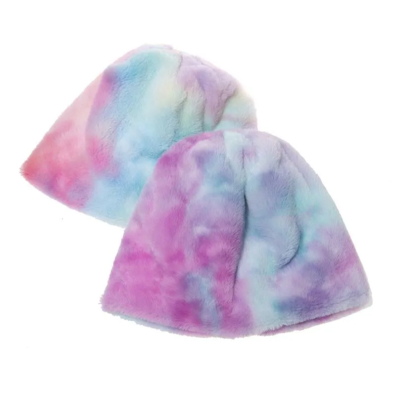 Jesienne zimowe sztuczne futro Rainbow Multicolor krawat barwne czapki czapki moda hip -hop gęsta ciepła czapka czapki dla kobiet dziewczęta gorros2182