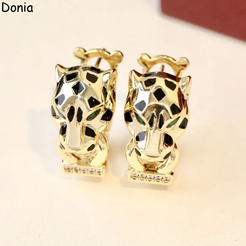 Donia Schmuck Luxus Ohrstecker Europäische und amerikanische Mode Doppelring Leopard Titan Stahl Micro-Set Zirkon dreifarbig kreativ D235b