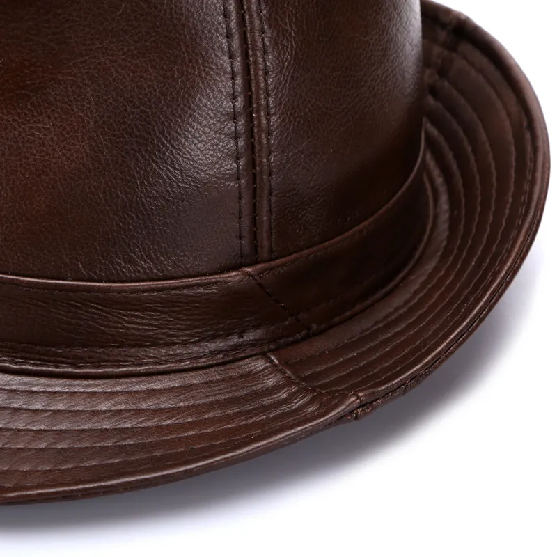 Herrenhut Winter Leder Fedora Rindsleder Trilby Warmes Futter Mittlere Breite Gorra Hombre Cortex Sanfte Herrenmode5296986