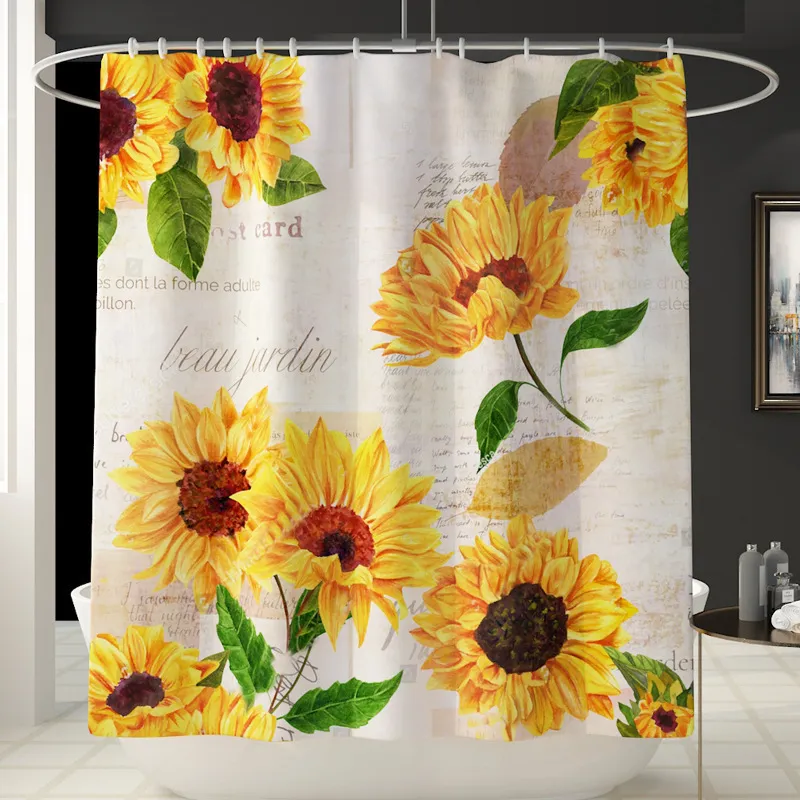 Floral Bath and Curtain Set Antislip Shower Bathroom Foot Rug Home Decoration Toilet Floor Mat 2011197259576