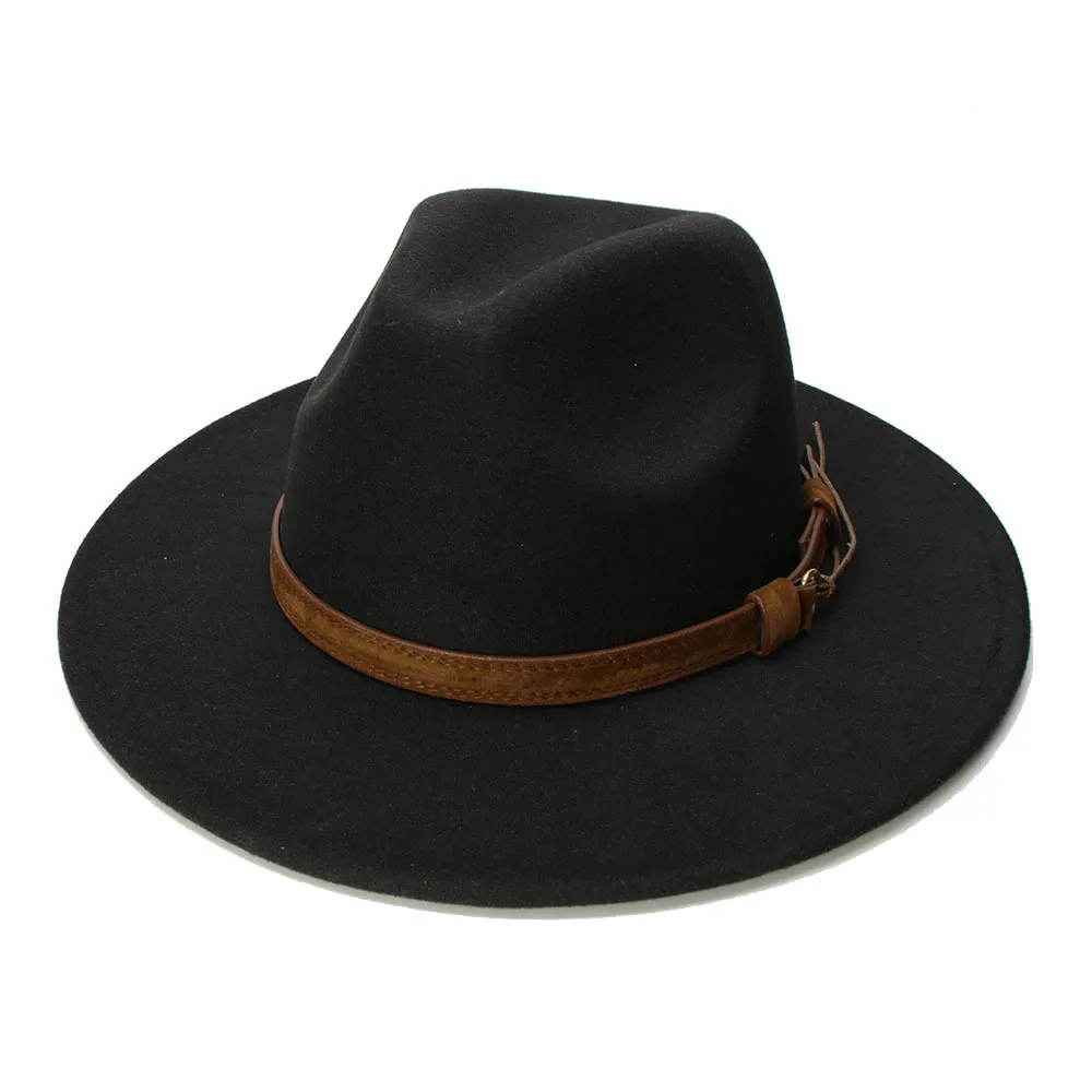 Luckylianji retro çocuk çocuğu vintage% 100 yün geniş kısrak fedora fedora panama caz bowler şapka deri bandı 54cm ayarlanmış y200110244c