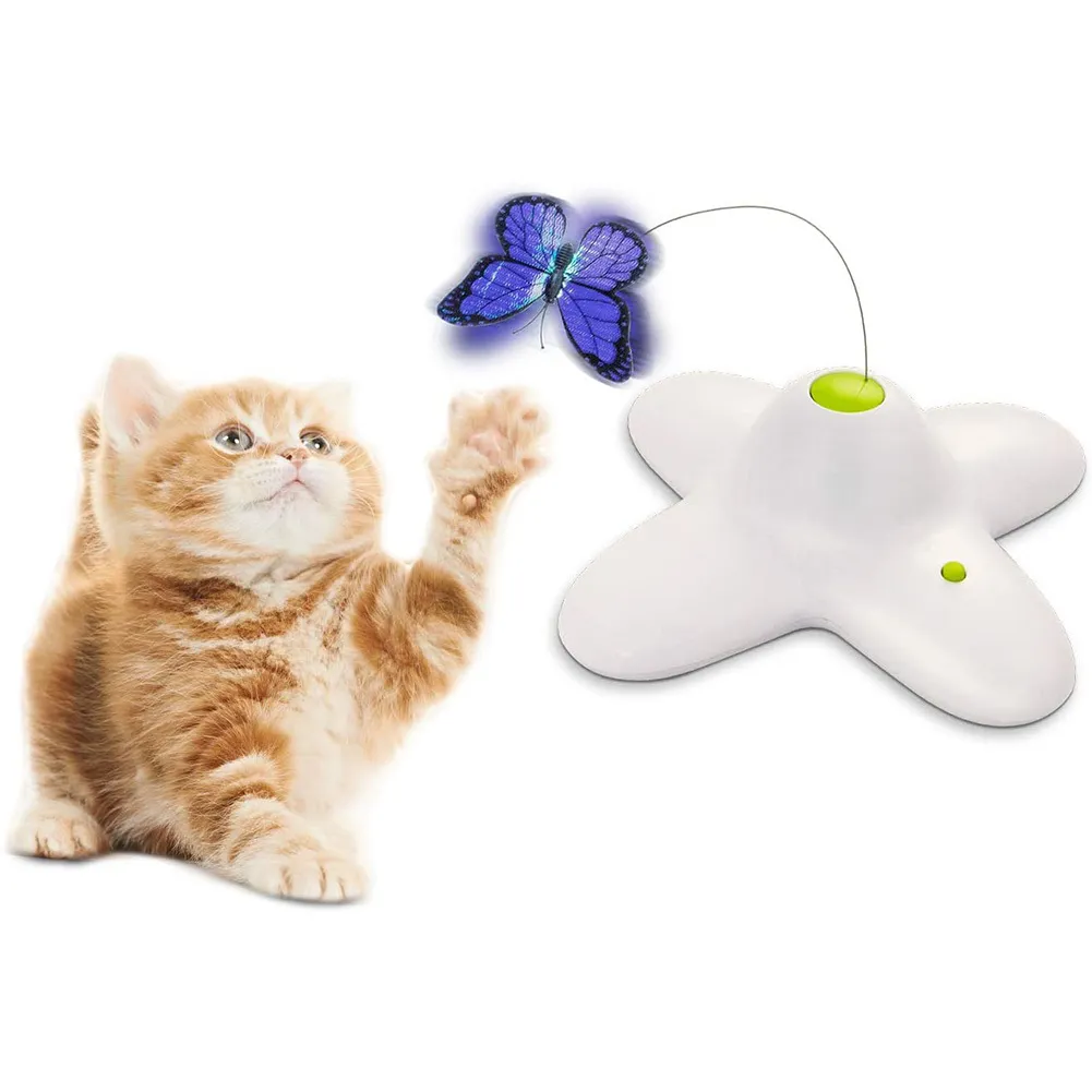 Automatique Chat Jouet 360 Degrés De Rotation Mouvement Activé Papillon Drôle Jouets Chats Interactif Flutter Bug Chiot Clignotant Jouet LJ201125