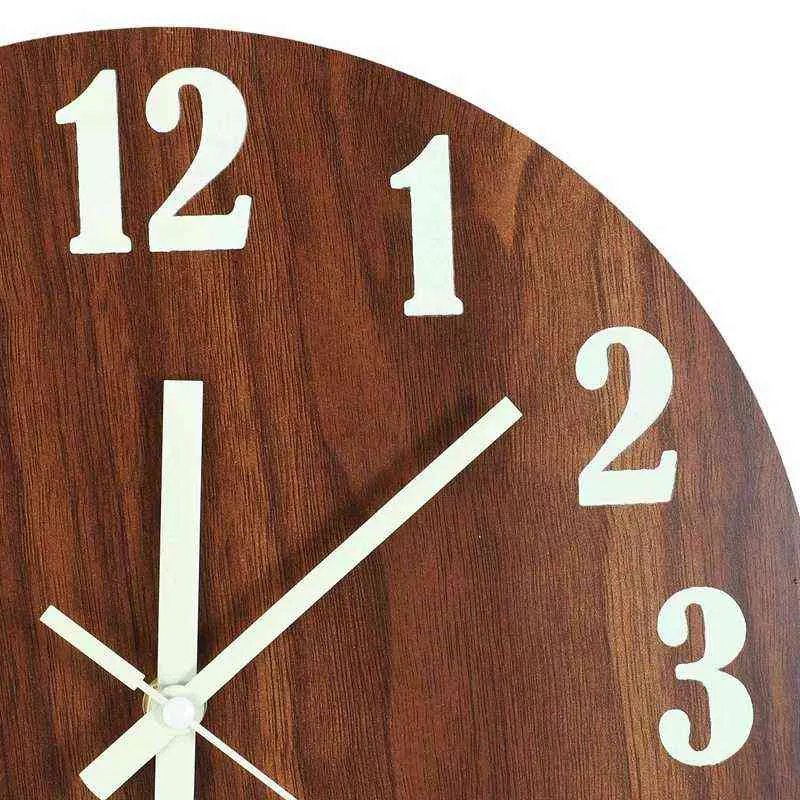 2X 12 Inch Night Light Function Wooden Wall Clock Vintage Rustic Country Tuscan Style For Kitchen Office Operated Clocks H1230