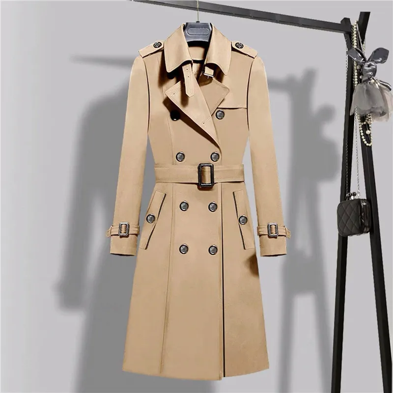 2020 New Spring Autumn Women Women Basted Trench Double Trench Coats Khaki Slim Belt Belt Breakbreaker fêmea plus size Outerwear P194 T200828