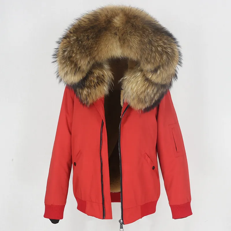 Märke Kvinnor Vattentät Bomber Parka Real Fur Coat Vinterjacka Kvinnor Naturlig Raccoon Fox Fur Collar Hood Tjock Ytterkläder 201029