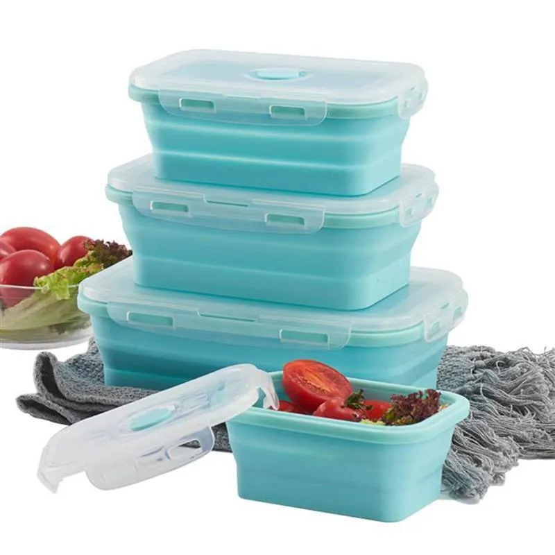 Quadratische Lunchbox, Silikon-Lebensmittelaufbewahrungsbehälter, mikrowellengeeignet, FDA, tragbarer Lebensmittelbehälter für Kinder und Erwachsene LJ200826