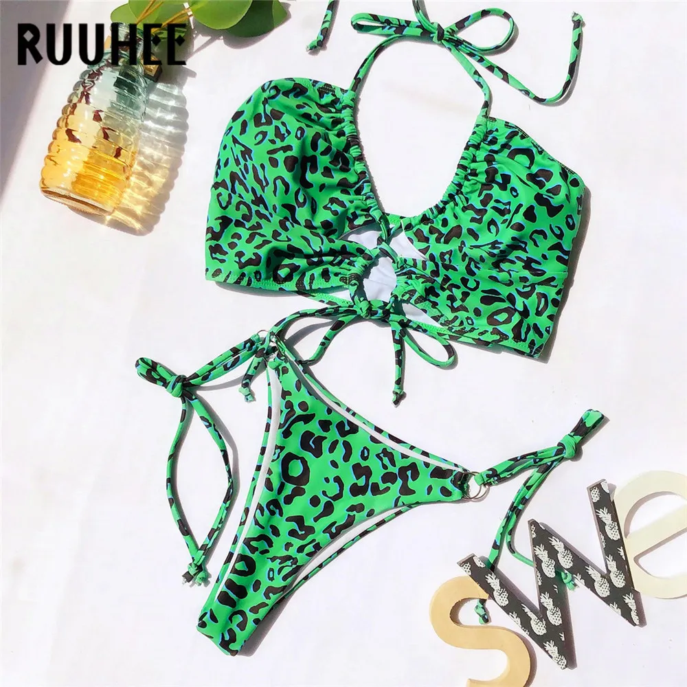 RUUHEE Bikini brasileño Mujeres calientes Traje de baño Halter Traje de baño Ahueca hacia fuera Traje de baño Sexy Micro Bikini Conjunto Ropa de playa Biquini T200508