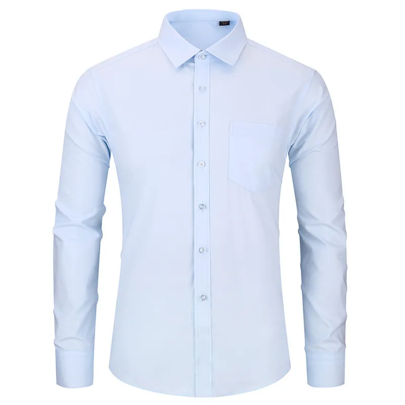 Hohe Qualität Nicht-Eisen-Männer langärmliges Kleid-Hemd Weiß Blaue Business Casual männlich Soziale Regelmäßige Fit Plus Größe LJ200925