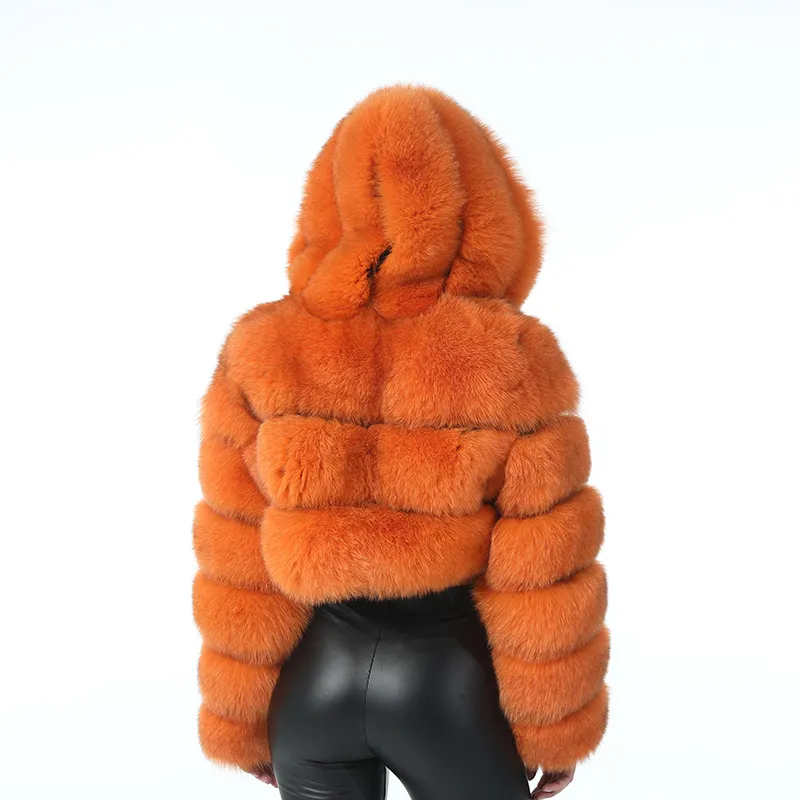 Fursarcar 자연 진짜 여성 여우 모피 코트 후드와 함께 럭셔리 여성 모피 자른 자켓 두꺼운 따뜻한 패션 겨울 정품 모피 코트 201016