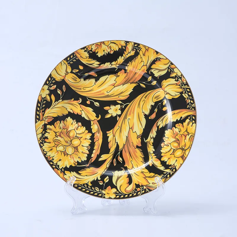 Luksusowy porcelanowy złoty obiadowa płyta kuchenna Worka stołowa serwująca płyta kwiatowa na deserowe potrawy eruope kości Chiny 25771774