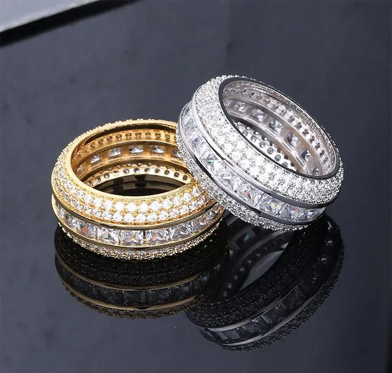 Neue Mode 18k Gold Weißgold Blingbling Cz Zirkonia Full Set Finger Band Ring Luxus Hip Hop Diamant Schmuck Ring für M250r