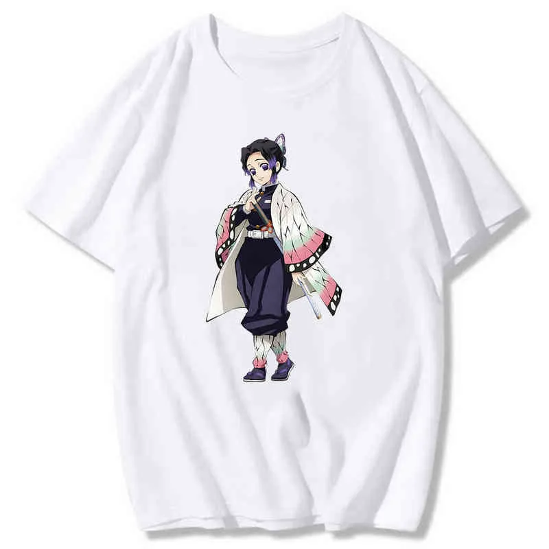 Demon Slayer Shinobu Kochou Tshirt Kimetsu Hiçbir Yaiba Baskı T-Shirt Manga Karikatür Grafik Tees Gömlek Kadınlar 100% Pamuk G220310 Tops