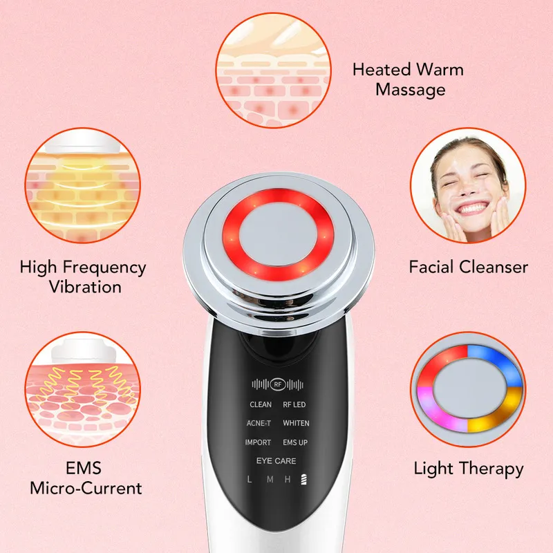 Face Massager 7 In 1 RF EMS LED 피부 회춘 뷰티 장치 방지 리프팅 주름 리버 미세 전류 진동 마사지 220908