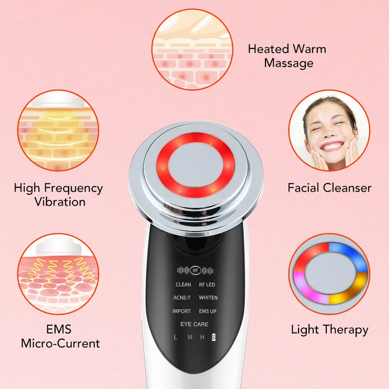 Massager twarzy 7 w 1 RF EMS LED Skin Rejuvenation Urządzenie kosmetyczne przeciwdziałanie Wzmacniacz Zmaraszczanie mikro prąd Masaż wibracji 220908