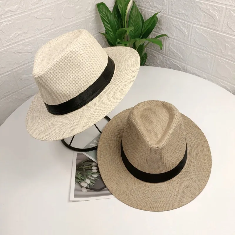 2021 Cool unisex stråhatt utomhus mjuka mössor sommaren snålt brim fedora strand sol hattar färger väljer zds14939957