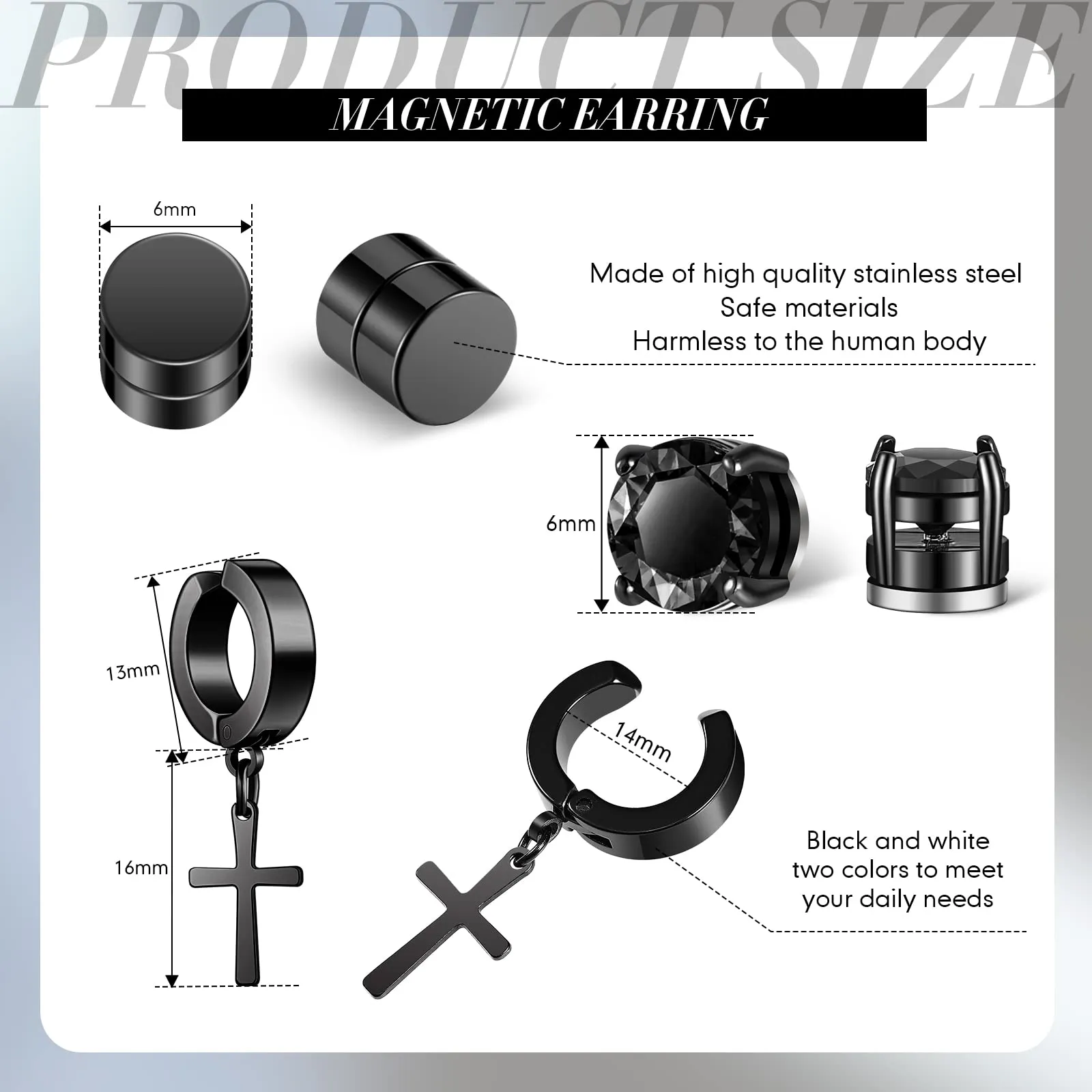 Magnetic Stud Earrings Stainless Steel Non Piercing Dangle Hoop Earrings Unisex Clip on CZ Magnet Earring Set6317746