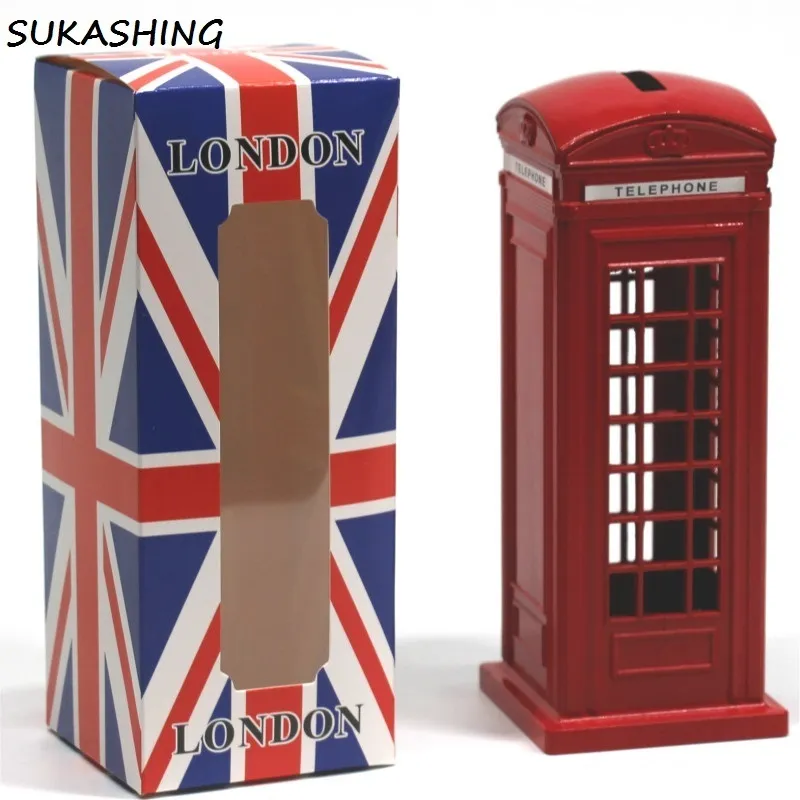 Лондонская телефонная будка, красная литая копилка, копилка, британский сувенир, отличные подарки для детей, домашнее рождественское украшение 201130244G