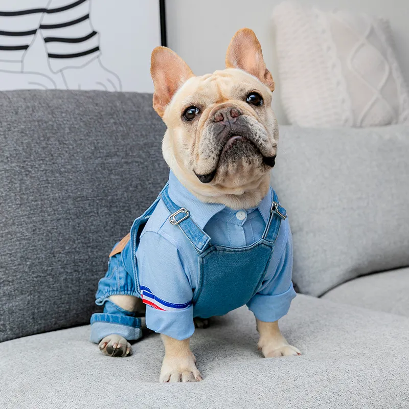 French Bulldog Clothing Denim Pet Dog Clothes Jumpsuits Autumn Winter Dogs Pets Clothing For Dog Coat Jacket Ropa Para Perro T20073019