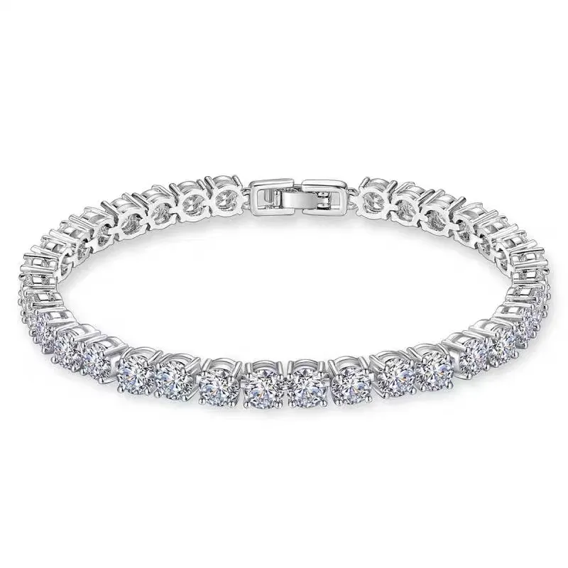 Pulseras de diamantes redondas de 4-8 mm llenas de oro blanco de 14 quilates hechas a mano para mujeres, hombres, compromiso de lujo, boda, joyería de piedras preciosas de topacio 18 cm W264J