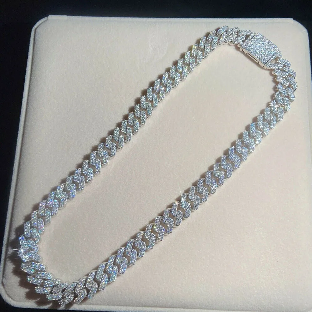 Ожерелье-цепочка с бриллиантовым зубцом 10 мм, белое золото 14 карат, 2 ряда, ювелирные изделия с ледяным кубическим цирконием, 16-24 дюйма, кубинская цепочка241k