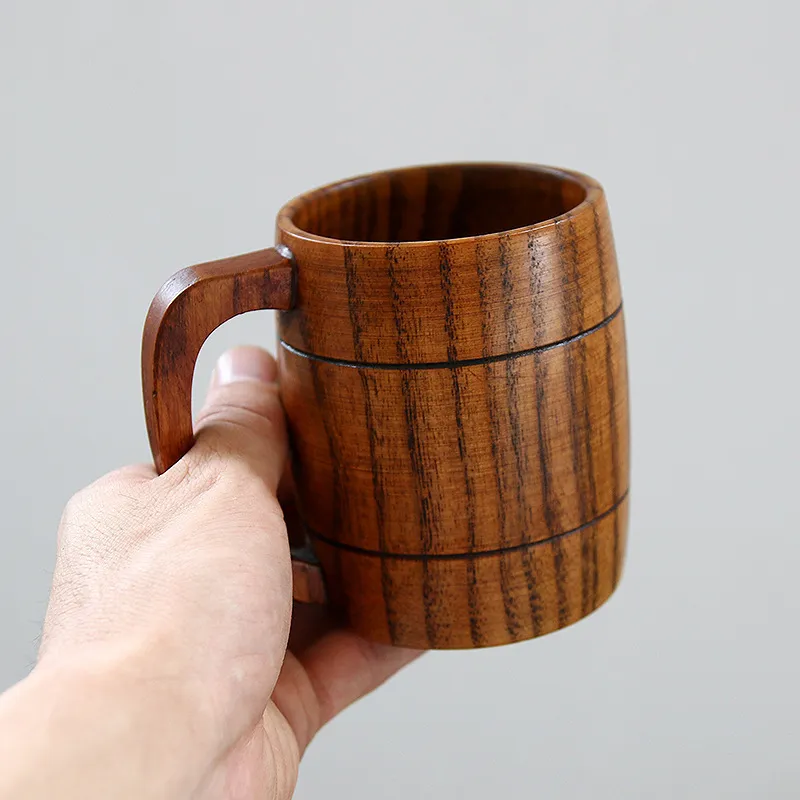 Écologique 400 ml Classique En Bois Bière Thé Tasse À Café Tasse À Eau Résistant À La Chaleur Home Office Party Drinkware Tasses LJ200821