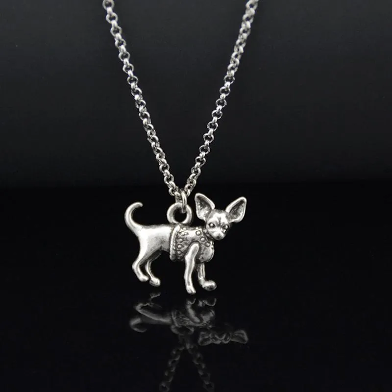 Hänghalsband antik silverfärg chihuahua hund rostfritt stål kedja halsband boho djur chocker modetillbehör juvele206h