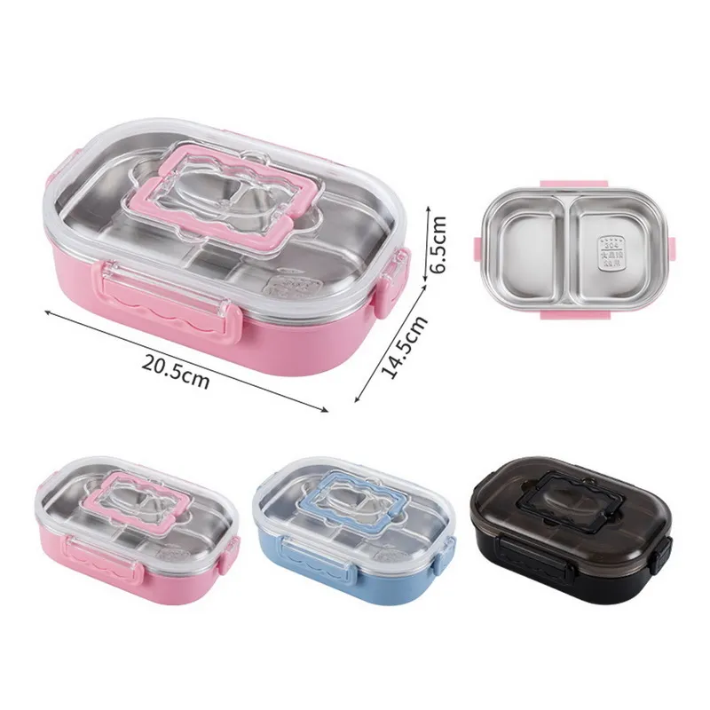 Lunch Box bambini adulti Singolo / doppio strato Riscaldamento ad iniezione d'acqua 304 Studente in acciaio inossidabile Bento Box Lunchbox Contenitore alimenti 201015