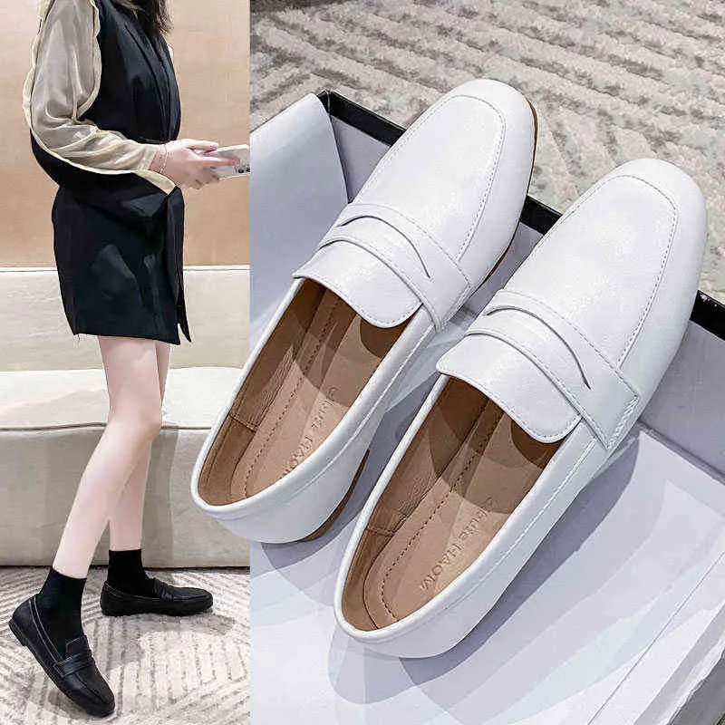 حذاء اللباس mocassins en cuir à bout carré pour femmes chaussures plates à enfiler couleur bonbon blanc noir jaune grande taille 35-43 9472N 220309