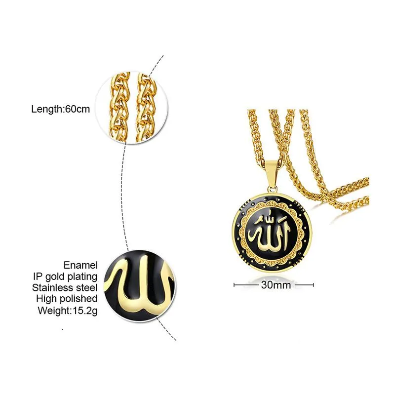 Caligrafia in acciaio inossidabile Disco Pendant Necklace Mens Collana islamica Arabo turco MEDILE Musulmano Gioielli 310A 310A