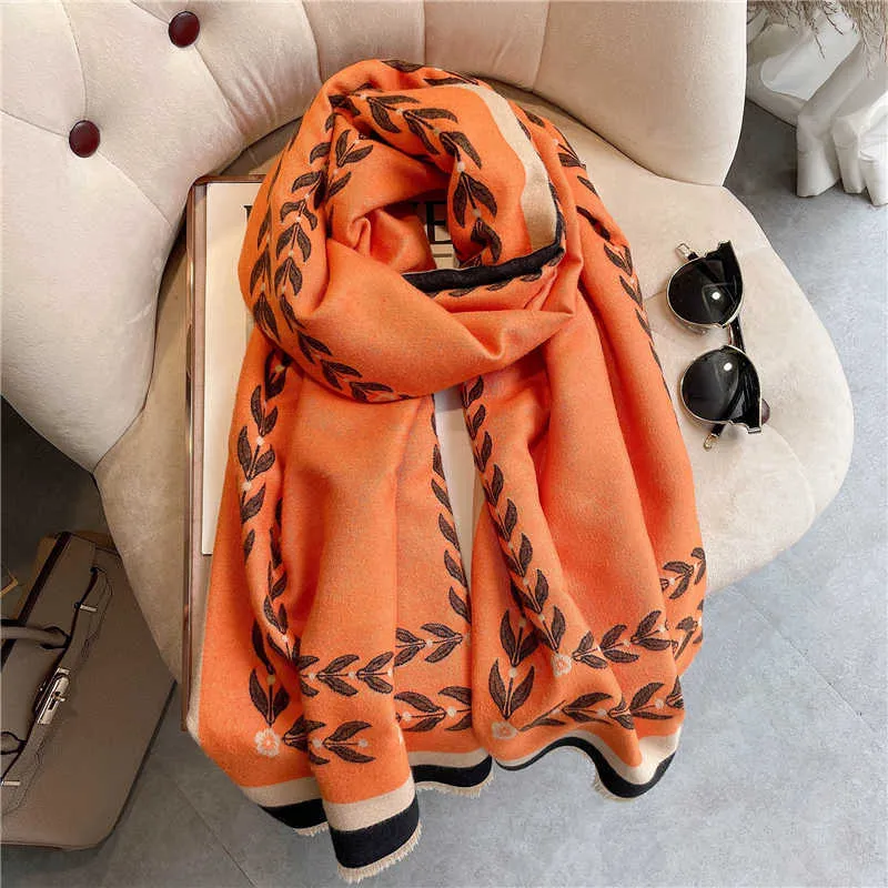 Winter Cashmere Scarf Women Tassels Pashmina Warm Thick Blanket Shawls Wraps Print Fashion Lady Design Foulard 220114