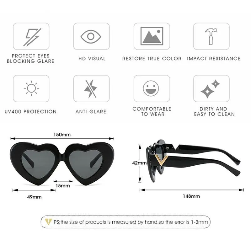 Lunettes de soleil Love Heart Shaped Femmes Mode Rétro Cat Eye Lunettes de soleil Designer Voyage Party Shades UV400264H