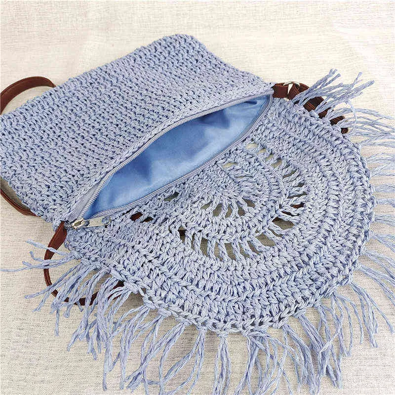 Shopping Bags Small Fresh Braided Diagonal Ethnic Style Paper Rope Crochet Tassel Shoulder Beach Holiday Summer 220303