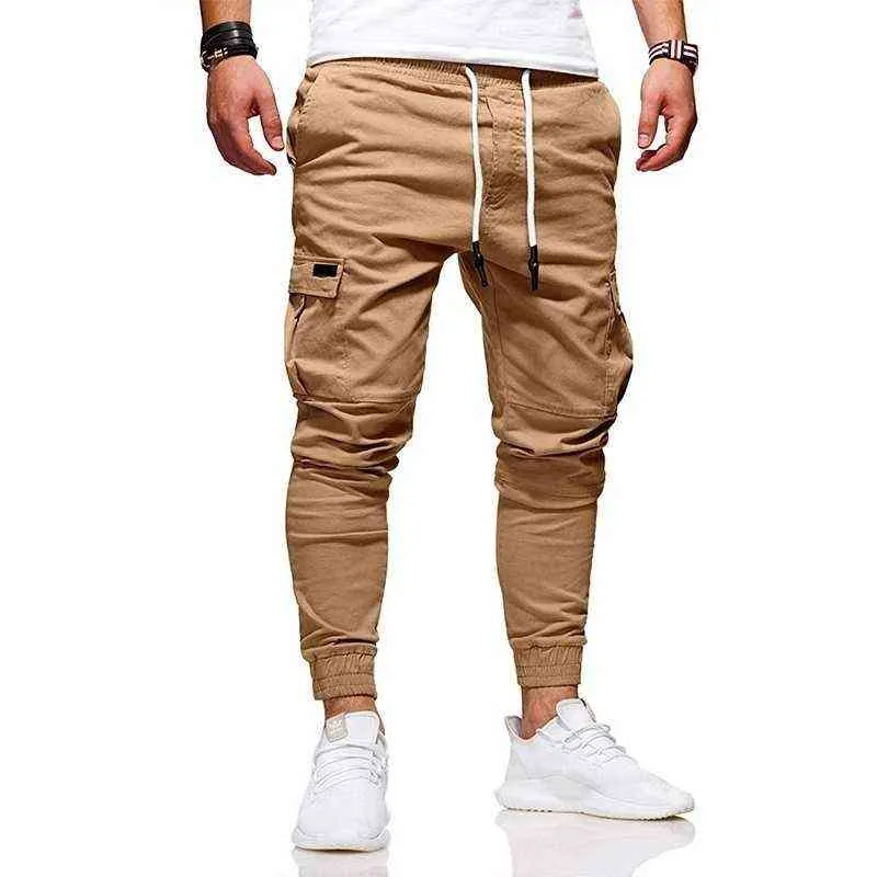 Erkekler Sonbahar Ince Pamuk Rahat Pantolon Pantolon Sıska Jogger Pantolon Kargo Pantolon Moda Erkekler İpli Pantolon Ince Sweatpants Erkekler H1223