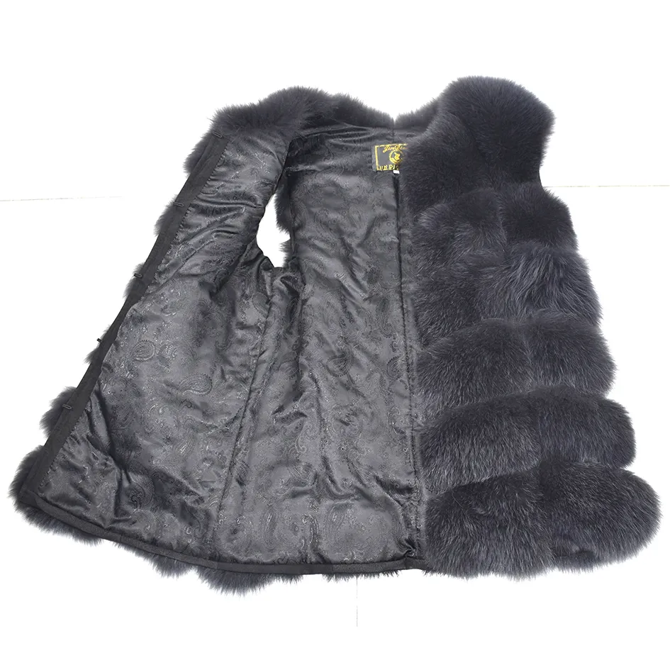 Nouveau réel fourrure de renard femmes gilet en cuir mode de luxe épais chaud manteau veste couleur unie fourrure gilets femmes manteaux T200319